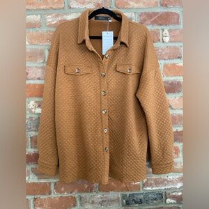 Zesica NWT Lightweight Shacket Tan Pockets Button Down Jacket Shirt Fsll